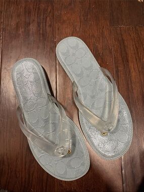 Coach Clear Jelly Flip Flop Sandals with Silver Footbed